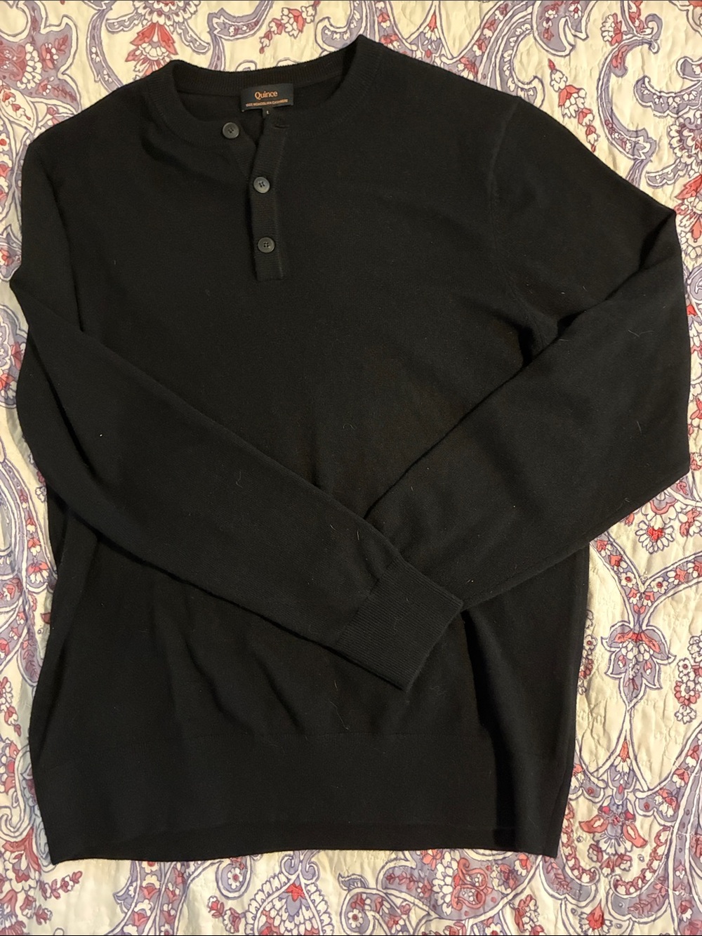Quince Cashmere Black Henley Pullover Sweater